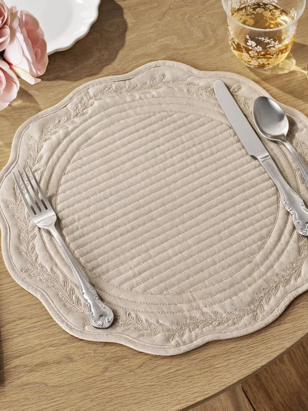 Lot of 4 Pioneer Woman Quilted Mini Gingham Woven Placemat Beige 15